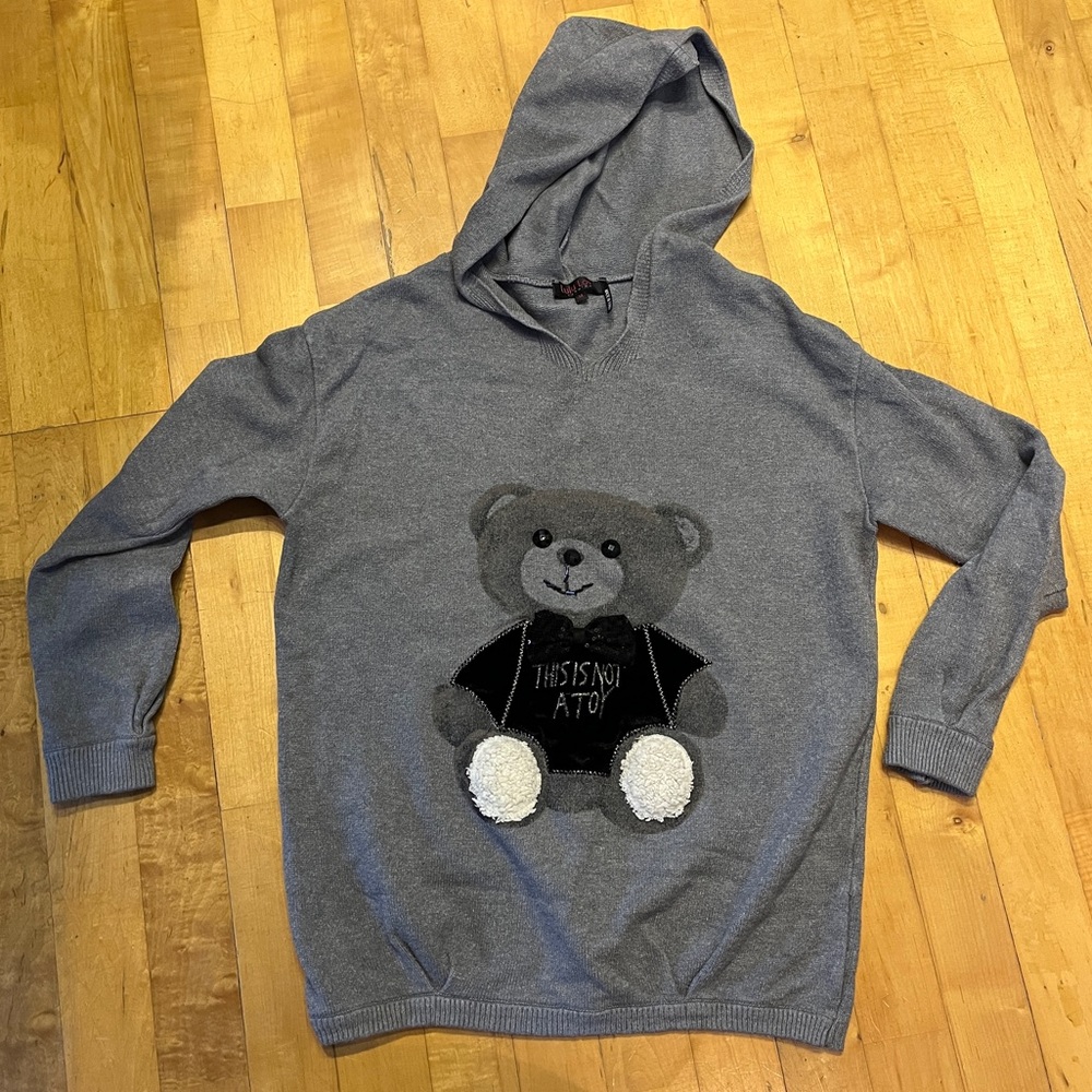 Teddy Bear THIS IS NOT A TOY Moschino Knit Grey Sweater Sequin Bow Jewel Bead M
